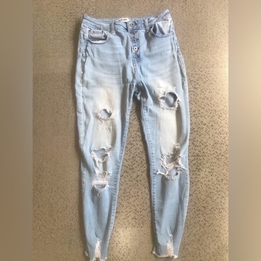 Women's wax Light Blue Distressed Ripped Jeans